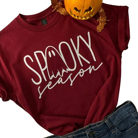 Spooky Halloween Women’s Large T-Shirt Short Sleeve Dark Brick Red - Picture 1 of 7